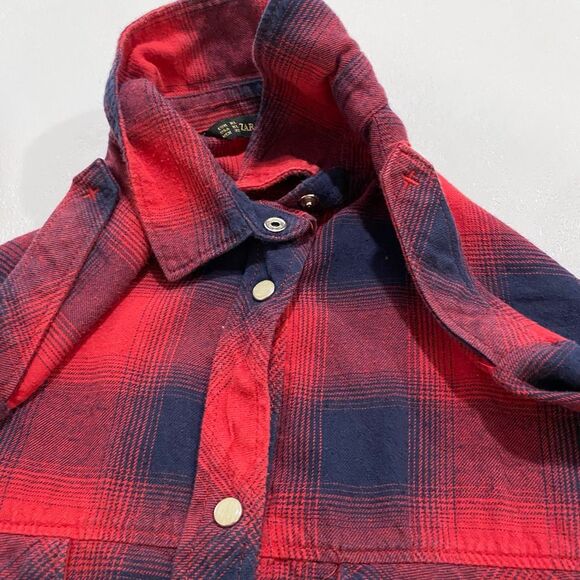 ZARA Basic Men’s Flannel Shirt XL – Red Navy Plaid Button Down - Picture 10 of 13